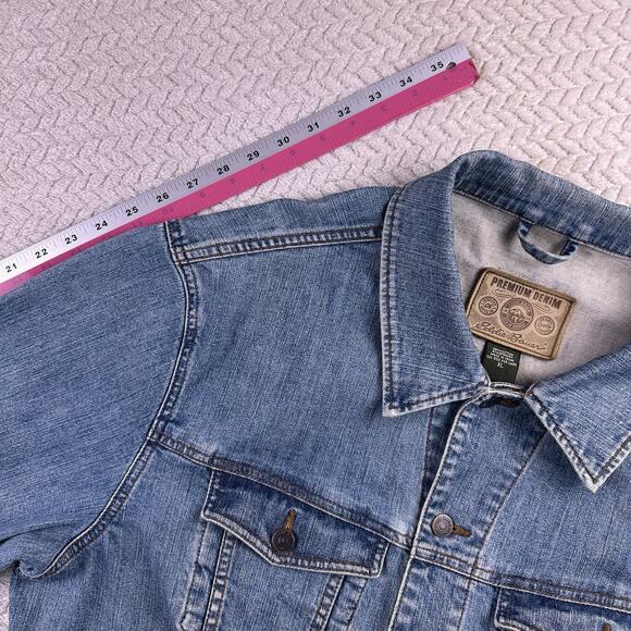Eddie Bauer Trucker Jean Jacket Mens XL Denim Blue Cowboy motorcycle Grunge - Picture 10 of 14